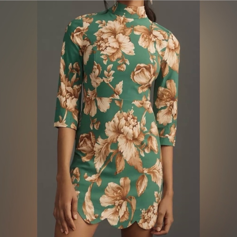 Maeve By Anthropologie Green and Tan Floral Tunic
